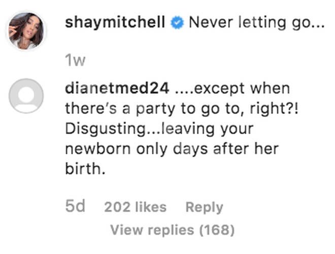 Shay Mitchell ploska nazaj ljudem, ki jo sramovajo zaradi zabave po rojstvu hčerke